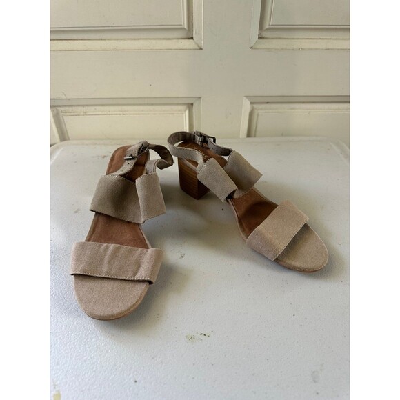 TOMS Poppy Mix Media Suede Canvas Double Strap Mid Chunky Block Heel Sandal 9.5 - Picture 3 of 7